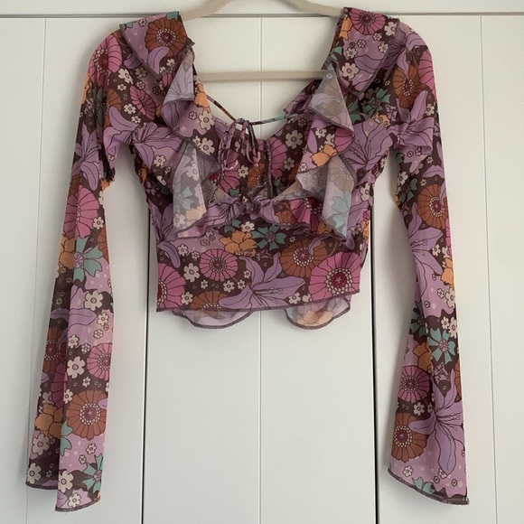 Urban Outfitters Idris Ruffle Blouse Cropped Y2K Medium - Picture 7 of 8